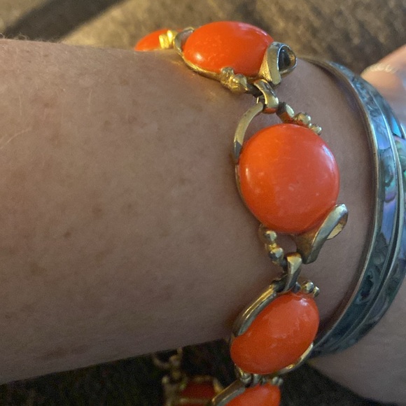 Vintage 1960s Mod Era Orange Lucite Link Bracelet - Picture 1 of 9